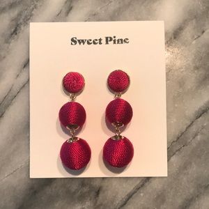 Gorgeous drop ball threaded pink earrings